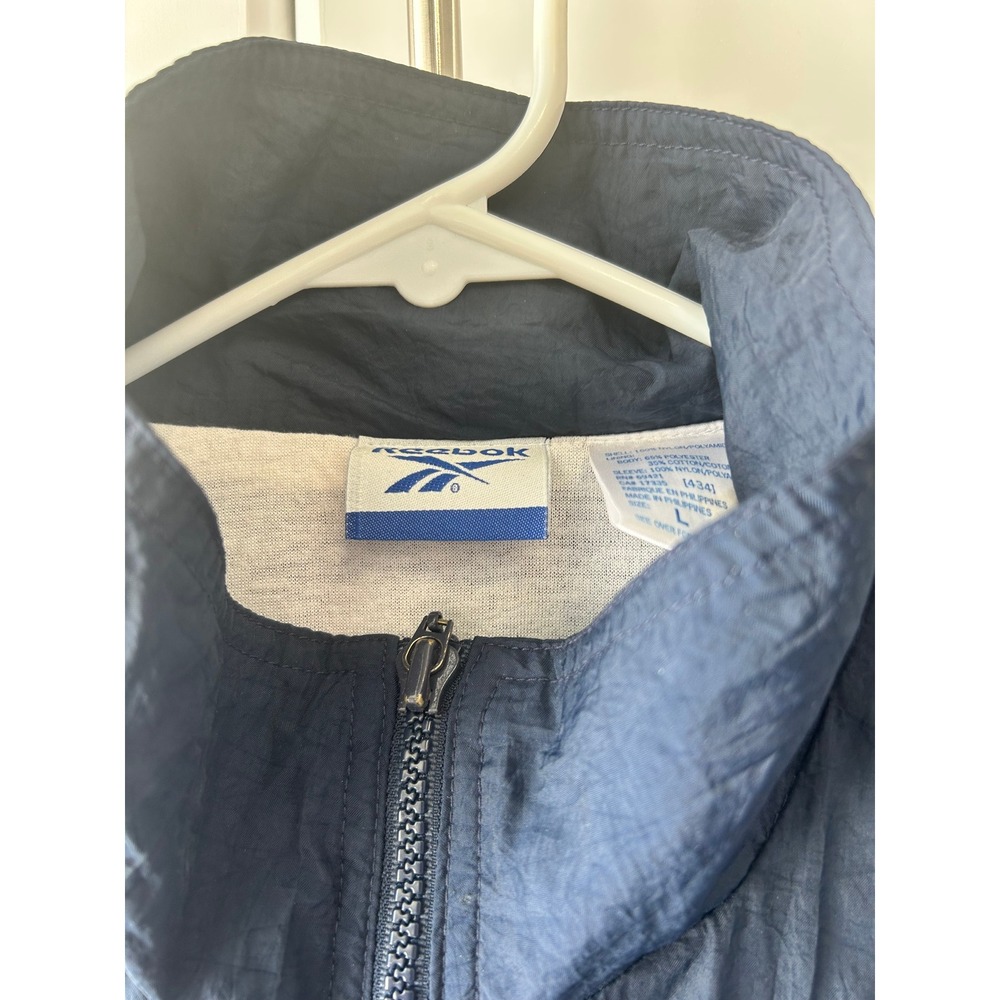 Vintage Reebok Track Jacket Navy White Colorblock Windbreaker Mens Large 90s - Picture 2 of 9